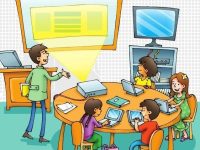 Ilustrasi belajar menggunakan TV Interaktif