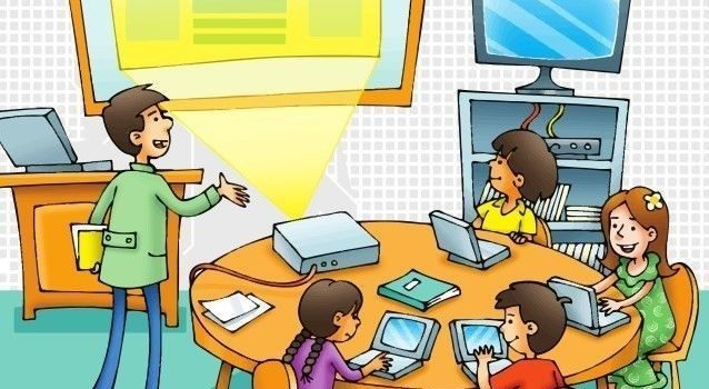 Ilustrasi belajar menggunakan TV Interaktif