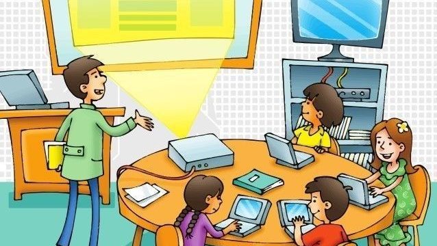 Ilustrasi belajar menggunakan TV Interaktif